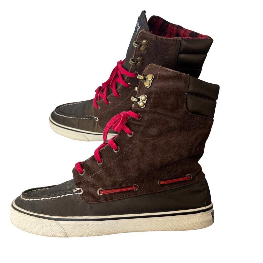 Sperry Boots Women’s Size 9 Brown Tall Plaid Lace Up Preppy Gorpcore Winter